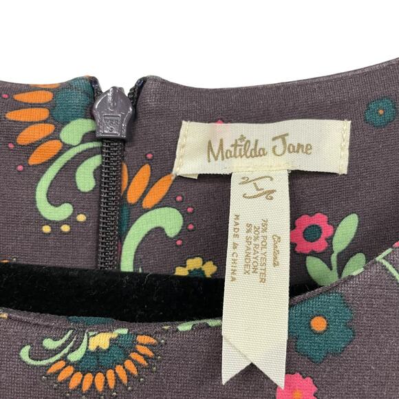 Matilda Jane Short Sleeve Brown Maja Ponte Dress Floral Print Womens Large - Picture 4 of 5